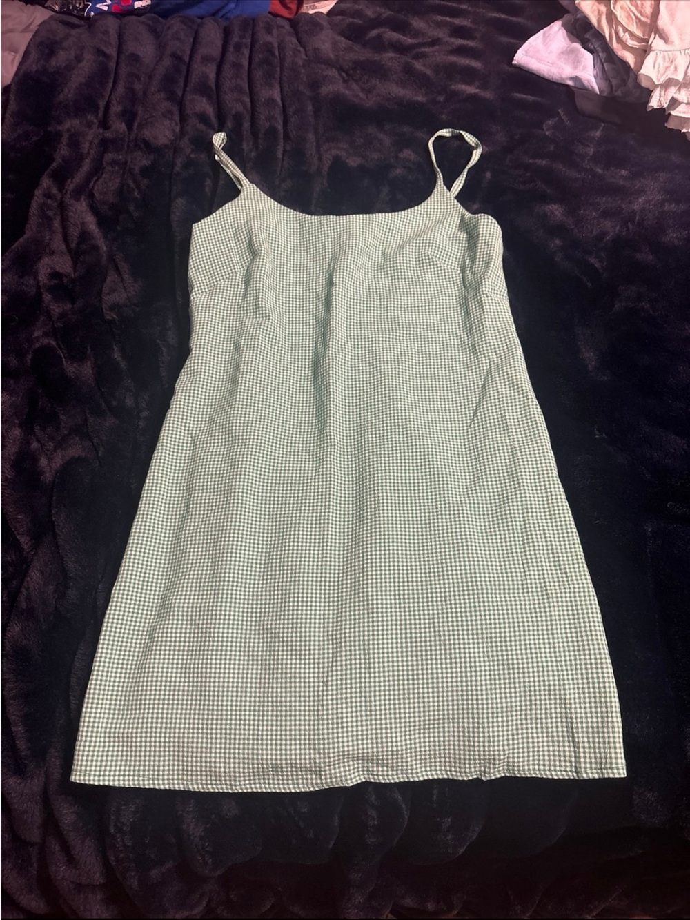 Women’s Green Gingham Slip Dress - Lightweight Spaghetti Strap